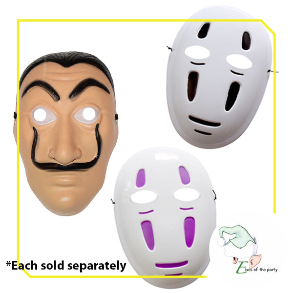 Halloween Masks: Kaonashi (No-Face / Spirited Away), Salvador Dali, Skull, White Phantom Costumes