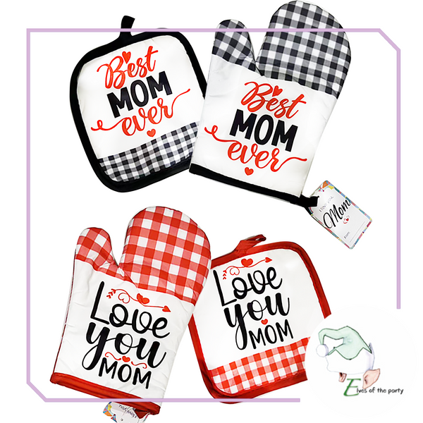 Best Mom / Love You Mom Oven Mitt and Pot Holder Set