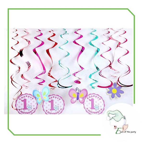 12pc First Birthday Swirl Decorations